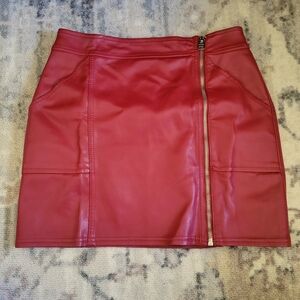 Express | Red Faux Leather Zip-Up Mini Skirt